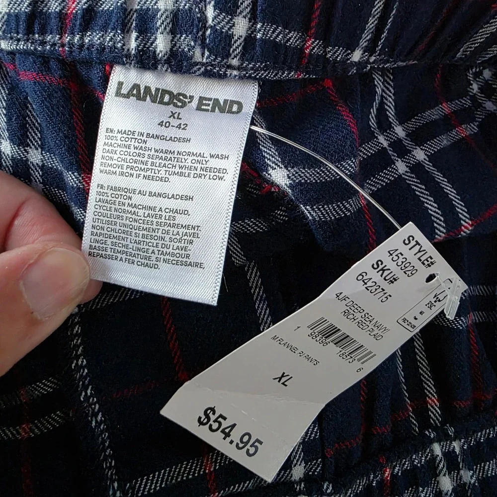 Lands End Mens Flannel Pajama Pants XL Navy Blue Red Plaid Sleepwear 453929